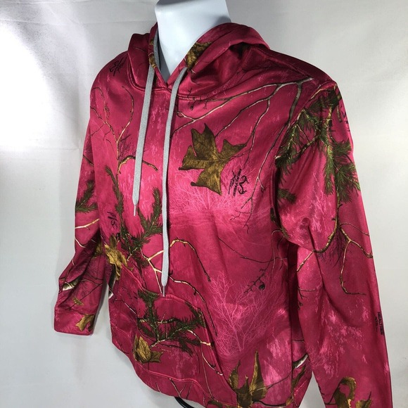 RealTree Xtra Colors Camo Hot Pink Hoodie Womens Large Hooded Sweatshirt Top - Picture 5 of 10